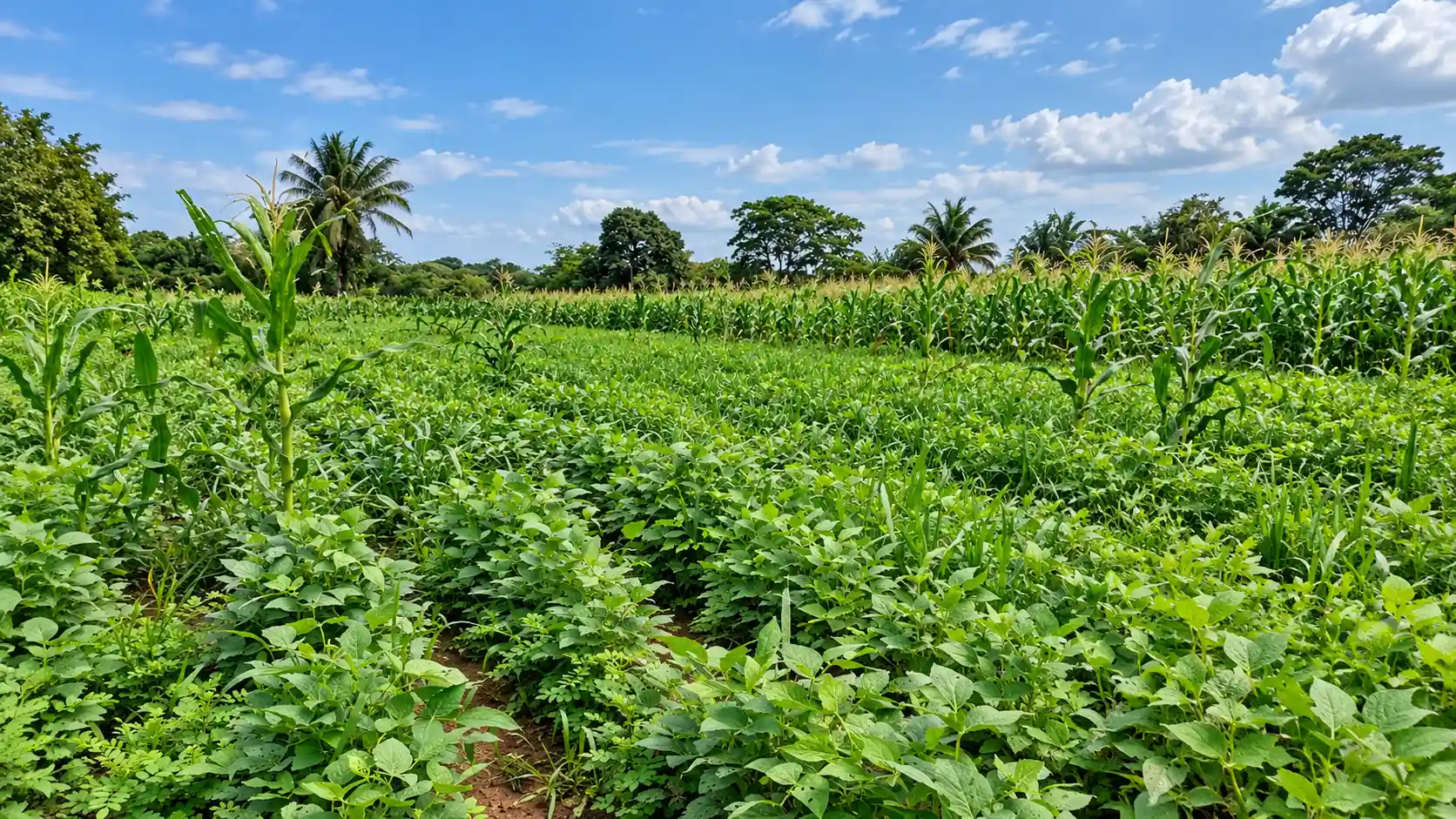 Cultivos verdes bajo un cielo azul